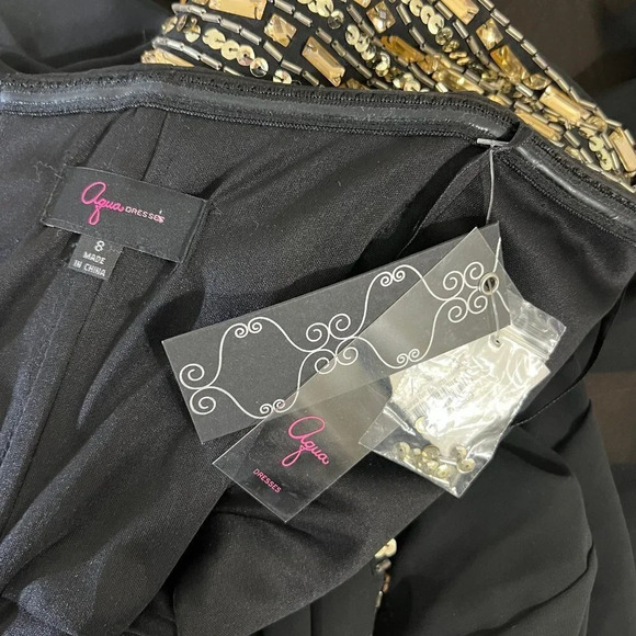 Aqua Strapless Beaded Sequins Dress Size 8 Short Lace Up Backside Black and Gold - Picture 10 of 12